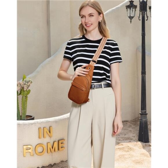 Sling Bags Small Vegan Leather Fashion Camel - Picture 2 of 7